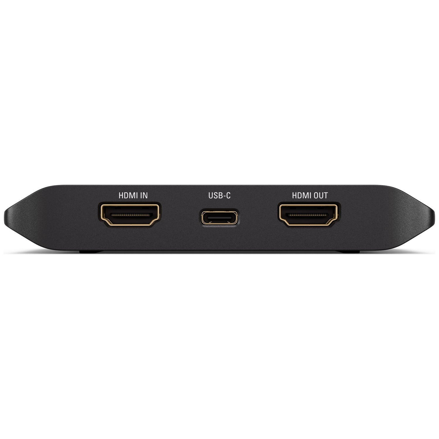 Appareil noir avec ports HDMI IN, USB-C et HDMI OUT.