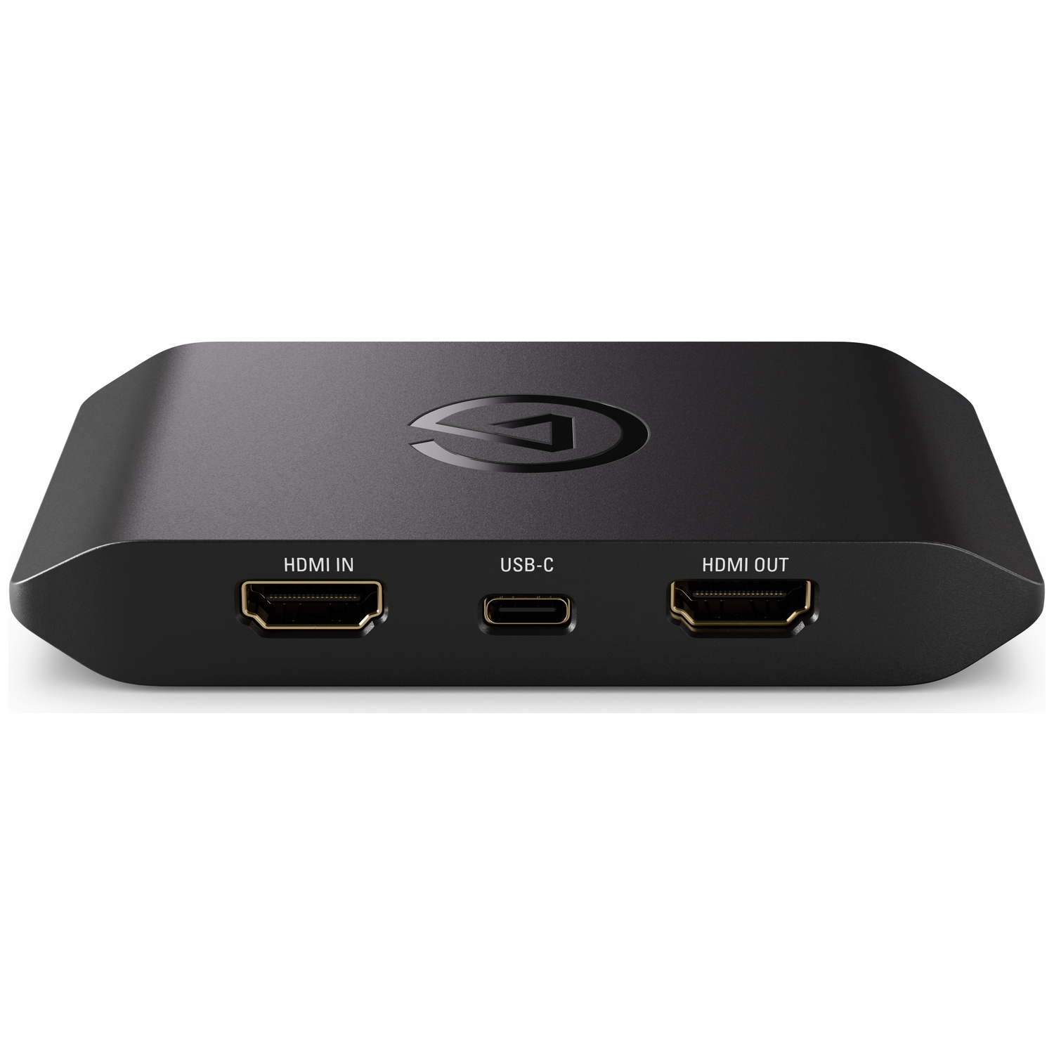 Appareil noir avec ports HDMI IN, USB-C et HDMI OUT.