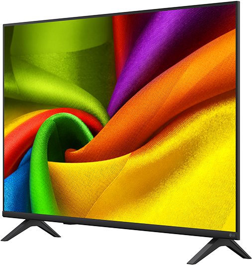 Egy modern televízió, színes, örvénylő anyagmintával a képernyőjén.