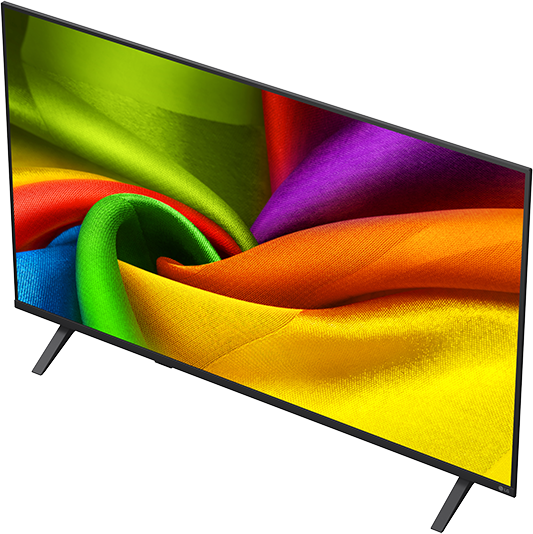 Egy modern televízió élénk szivárványmintával a képernyőn.