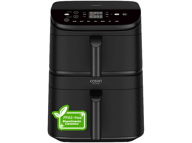 Freidora de aire - Cosori CAF-DC121-AEUR, 10.8 l, 2630 W, 230 °C, 7 Funciones Cocción, Negro