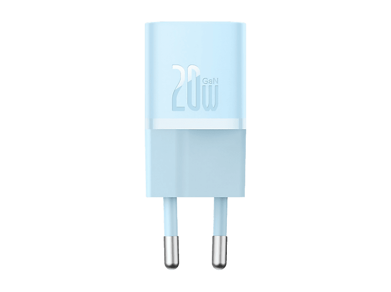 Cargador de pared - Baseus GaN5 Mini, 20W, Tipo-C, Carga rápida, Tamaño extrapequeño, Control inteligente temperatura, Universal, Azul