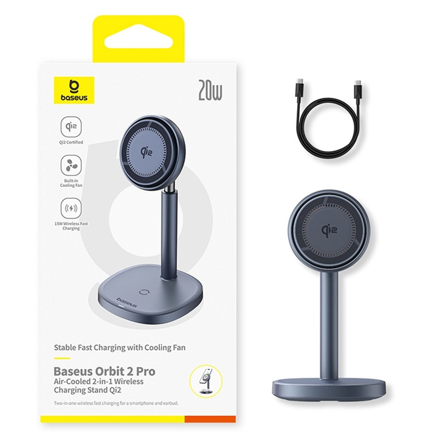 Soporte de carga inalámbrica Baseus Orbit 2 Pro con cable USB-C.