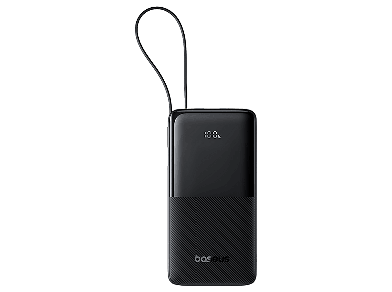 Powerbank - Baseus Bipow 2, 10000 mAh,20W, USB y USB-C, Con cable integrado, Carga rápida, Pantalla digital inteligente, Negro