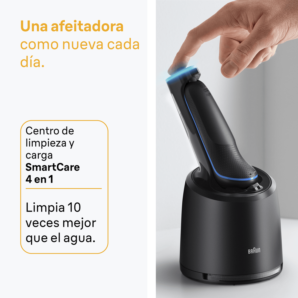 Una afeitadora como nueva cada día. Centro de limpieza y carga Smartcare 4 en 1. Limpia 10 veces mejor que el agua.