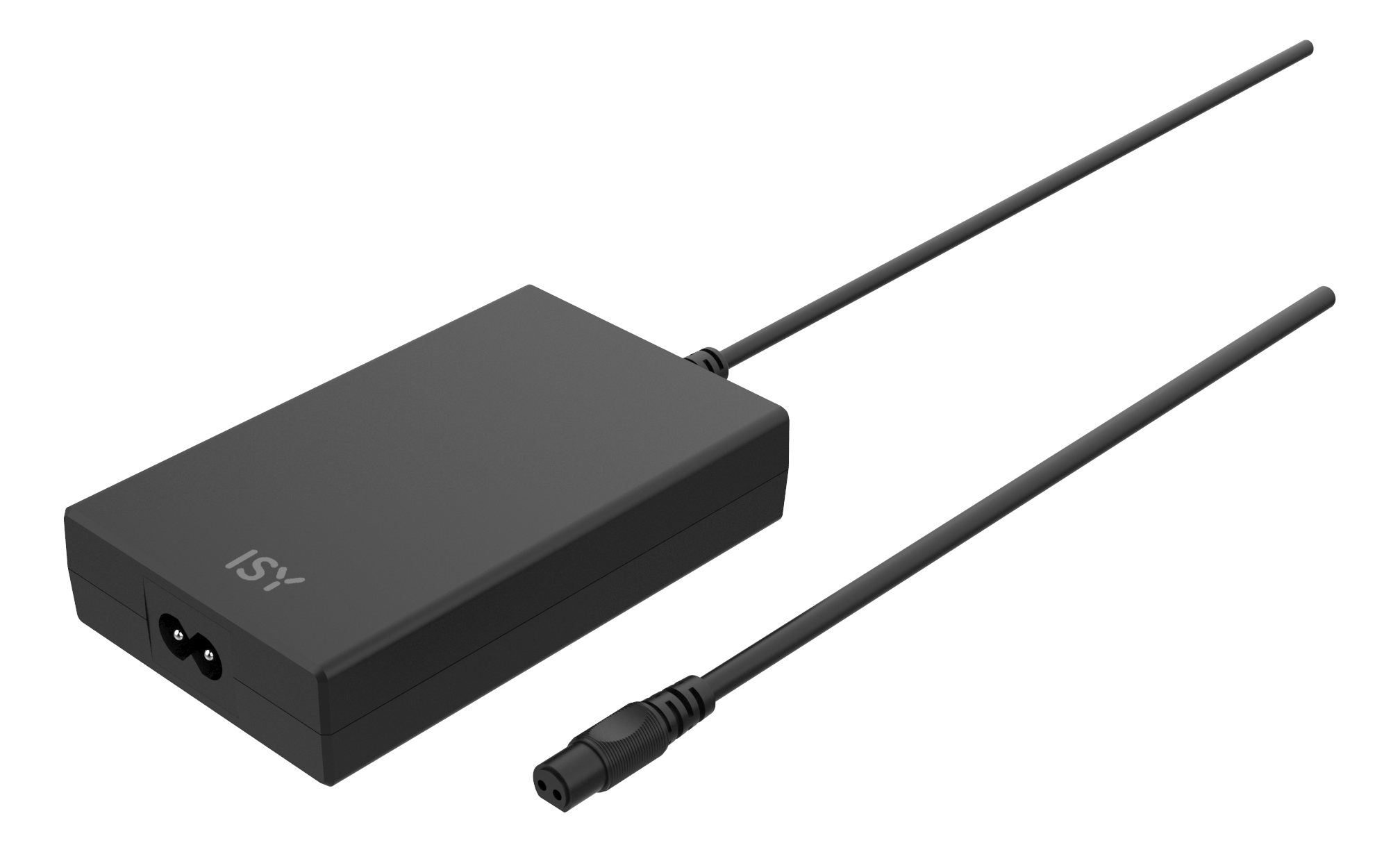 Schwarzer ISY Netzteilkasten mit Kabel und Stecker.