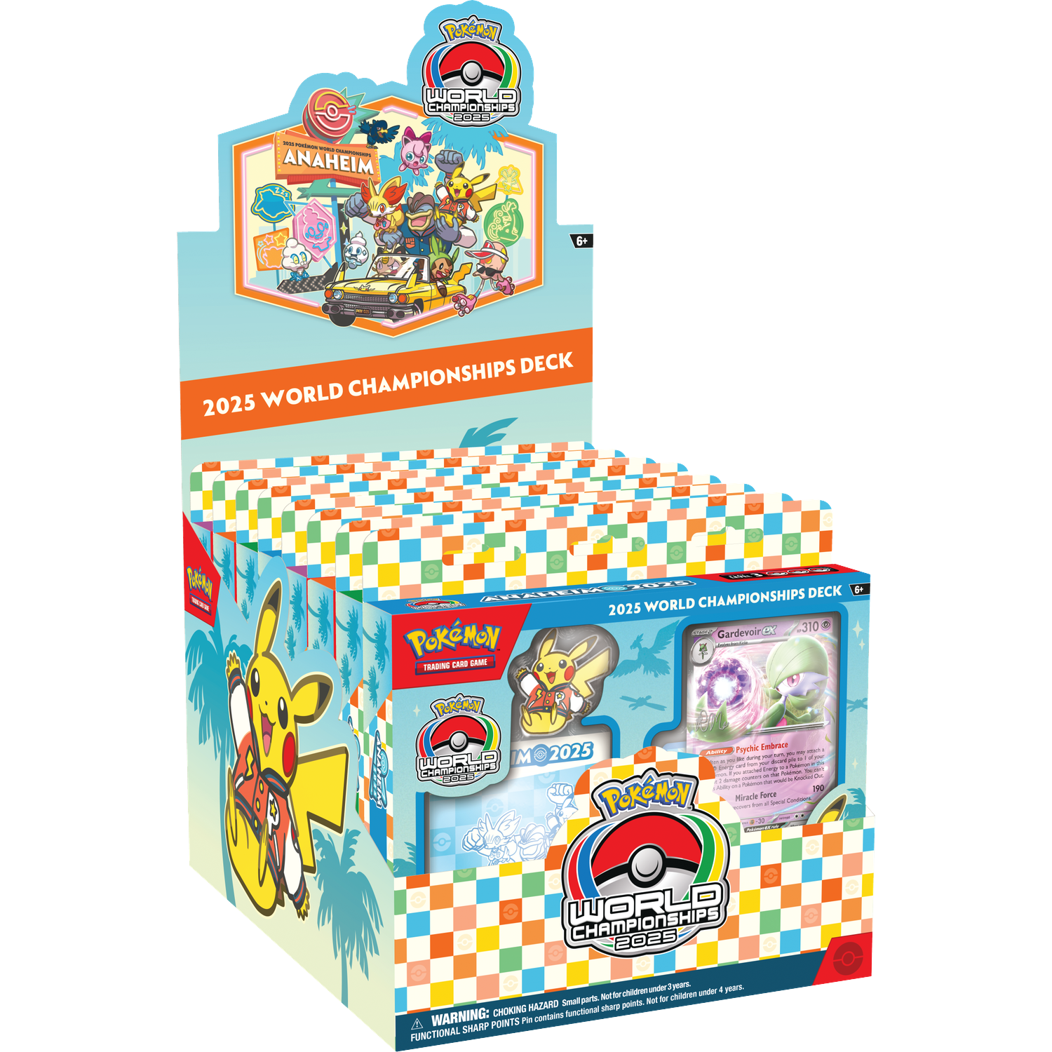 2025 Pokemon World Championships Deck box in Anaheim. Features Pikachu and Gardevoir.