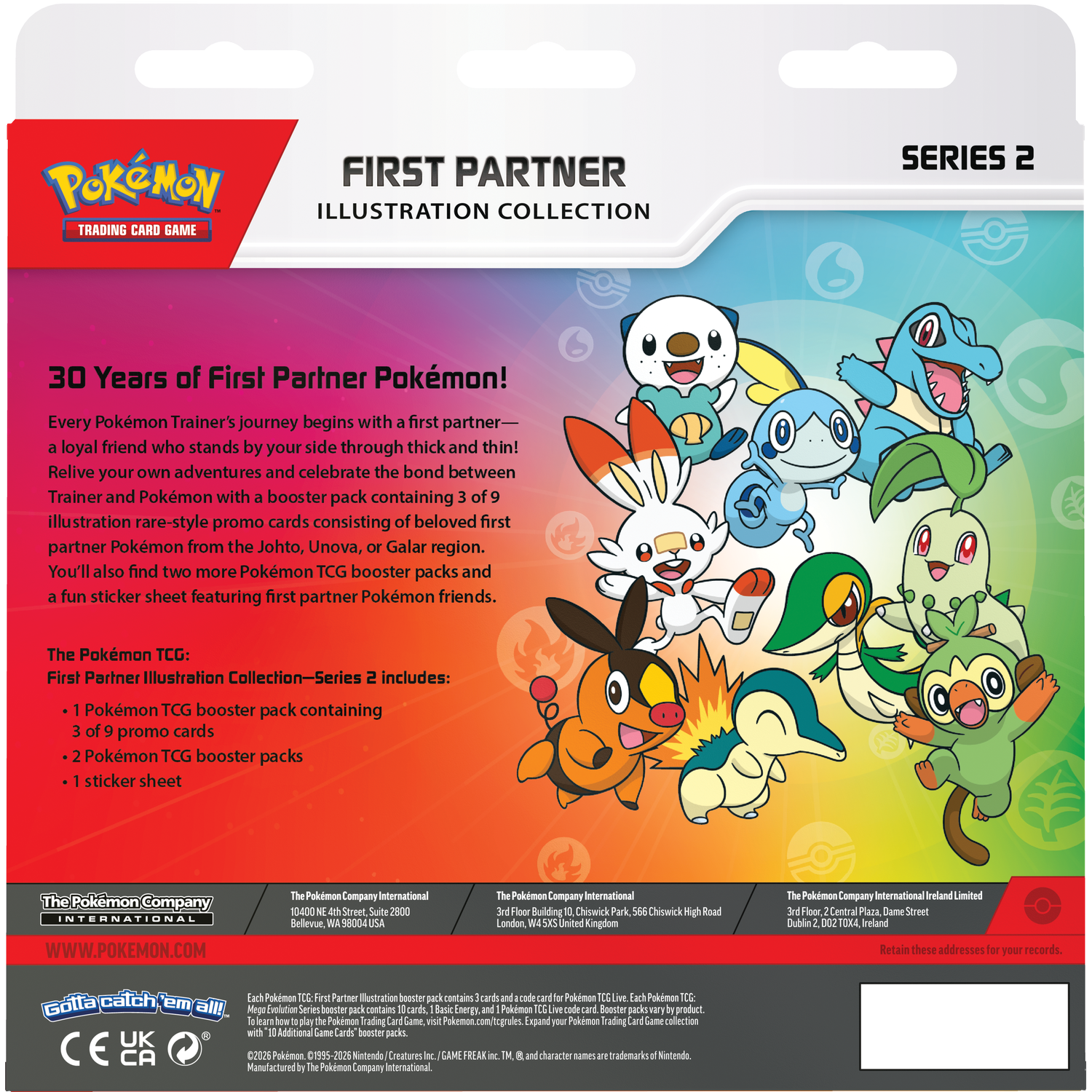 Many colorful Pokemon characters on a background titled 'First Partner Illustration Collection'.