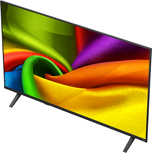 Egy modern televízió, amely élénk, absztrakt színmintát jelenít meg a képernyőjén.