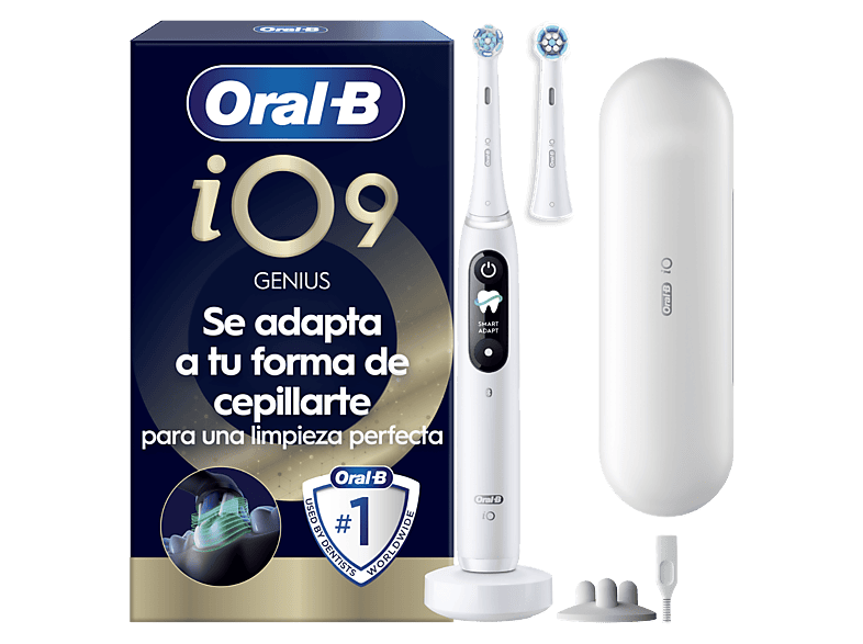 Cepillo eléctrico - Oral-B iO 9S Genius, Seguimiento 3D con app Sensor de Presión, Estuche Carga, Diseñado Por Braun, Blanco