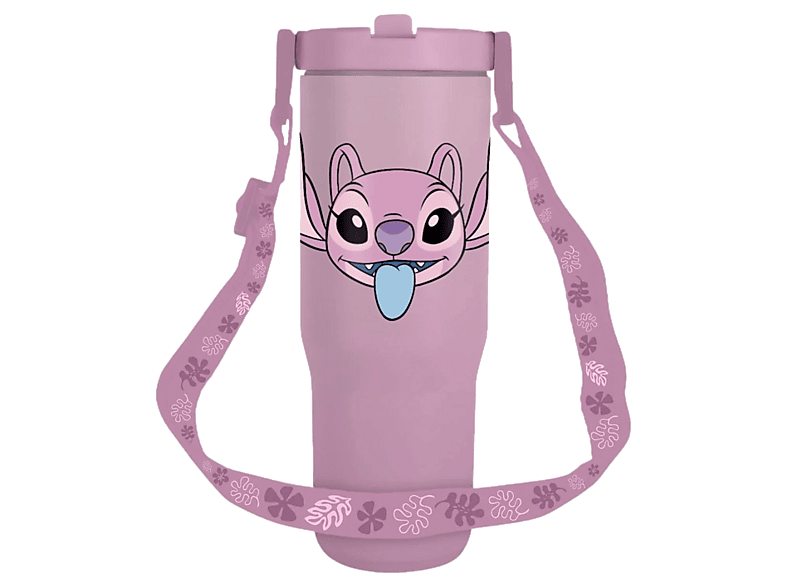 Termo - Sherwood Lilo & Stitch: Angel, 880 ml, Con cuerda, Térmica, Tamaño XL, Para bebidas calientes y frías, pajita incorporada