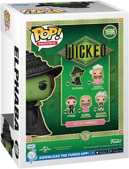 Caja Funko Pop! con Elphaba de Wicked y otros personajes.