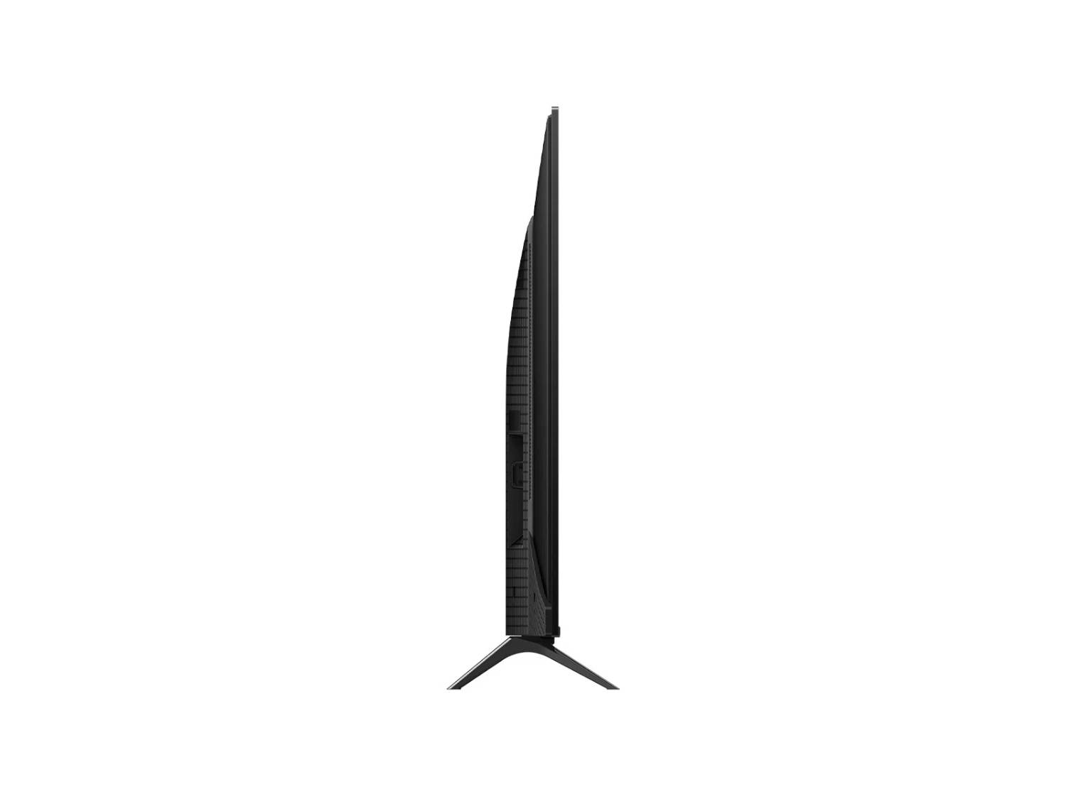 Televisor negro de perfil sobre fondo blanco.