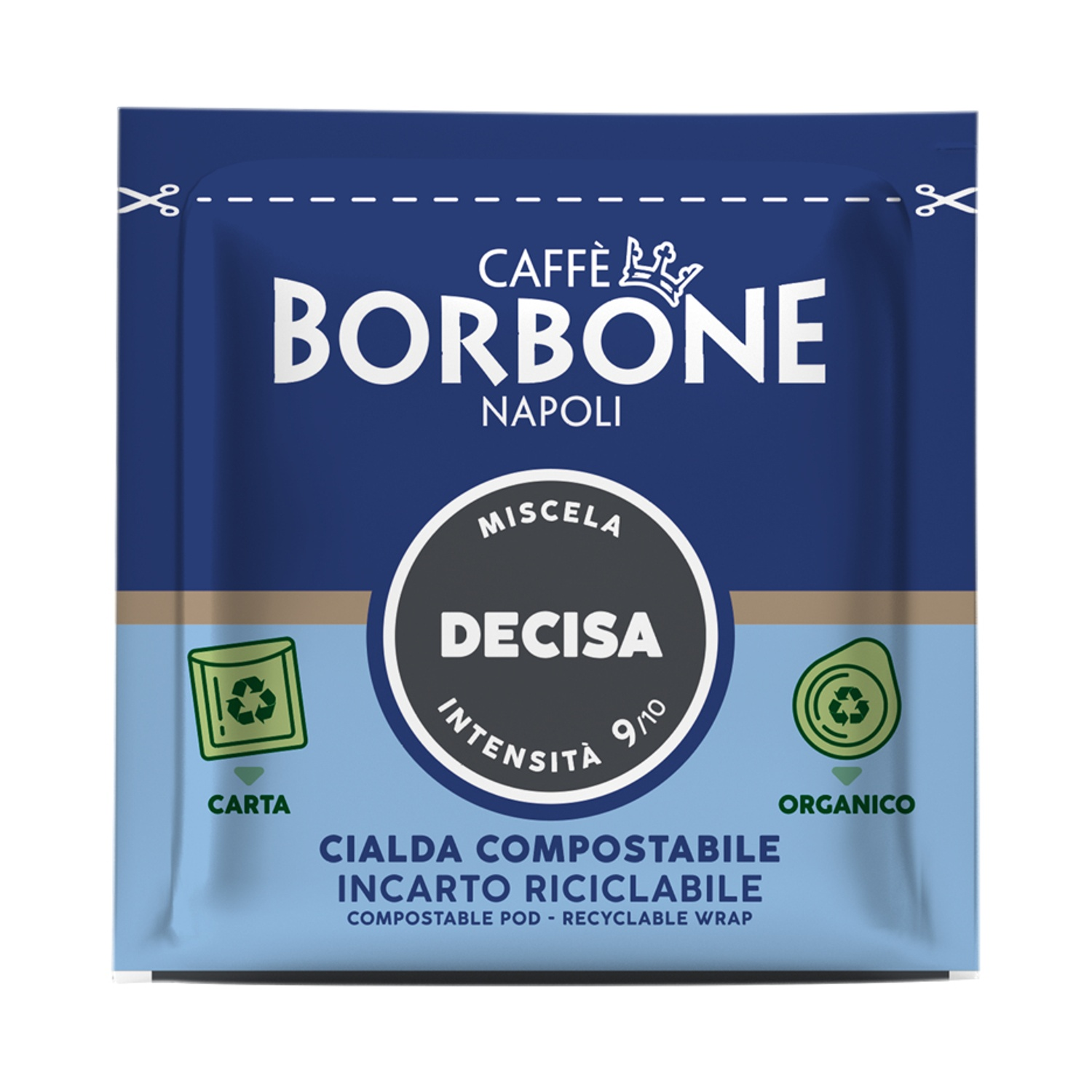 Cialda caffè Caffè Borbone, Napoli, miscela Decisa, intensità 9/10.