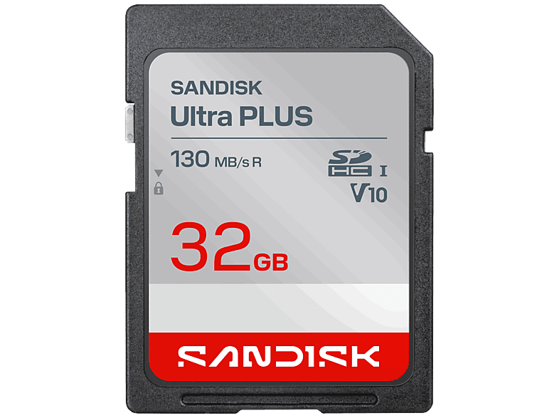 Tarjeta SD – SANDISK Ultra Plus, 32 GB, UHS-I, Vídeo Full HD, V10, U1, C10, Resistente al Agua, Plata