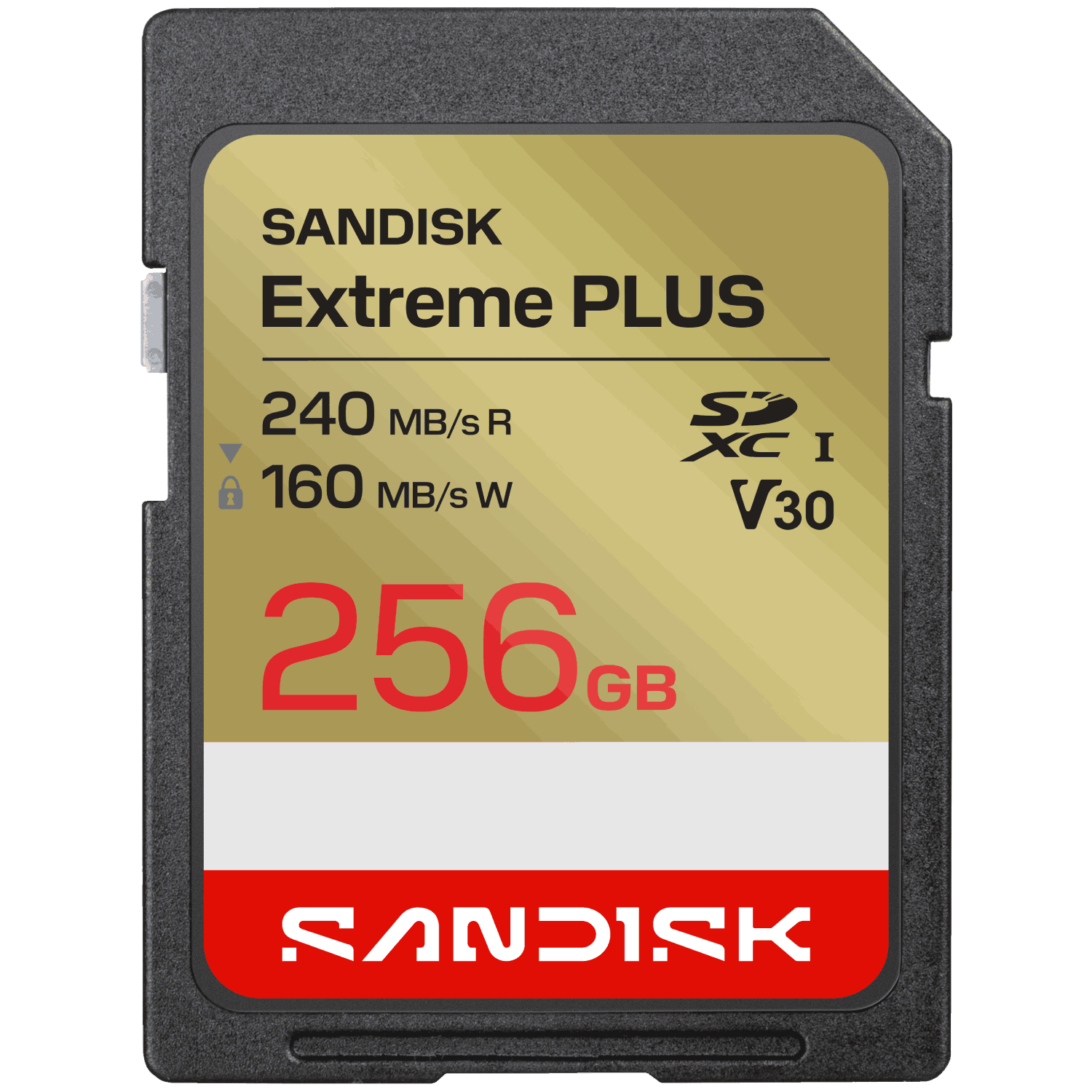 Tarjeta de memoria Sandisk Extreme Plus 256 GB SDXC con clasificación V30.