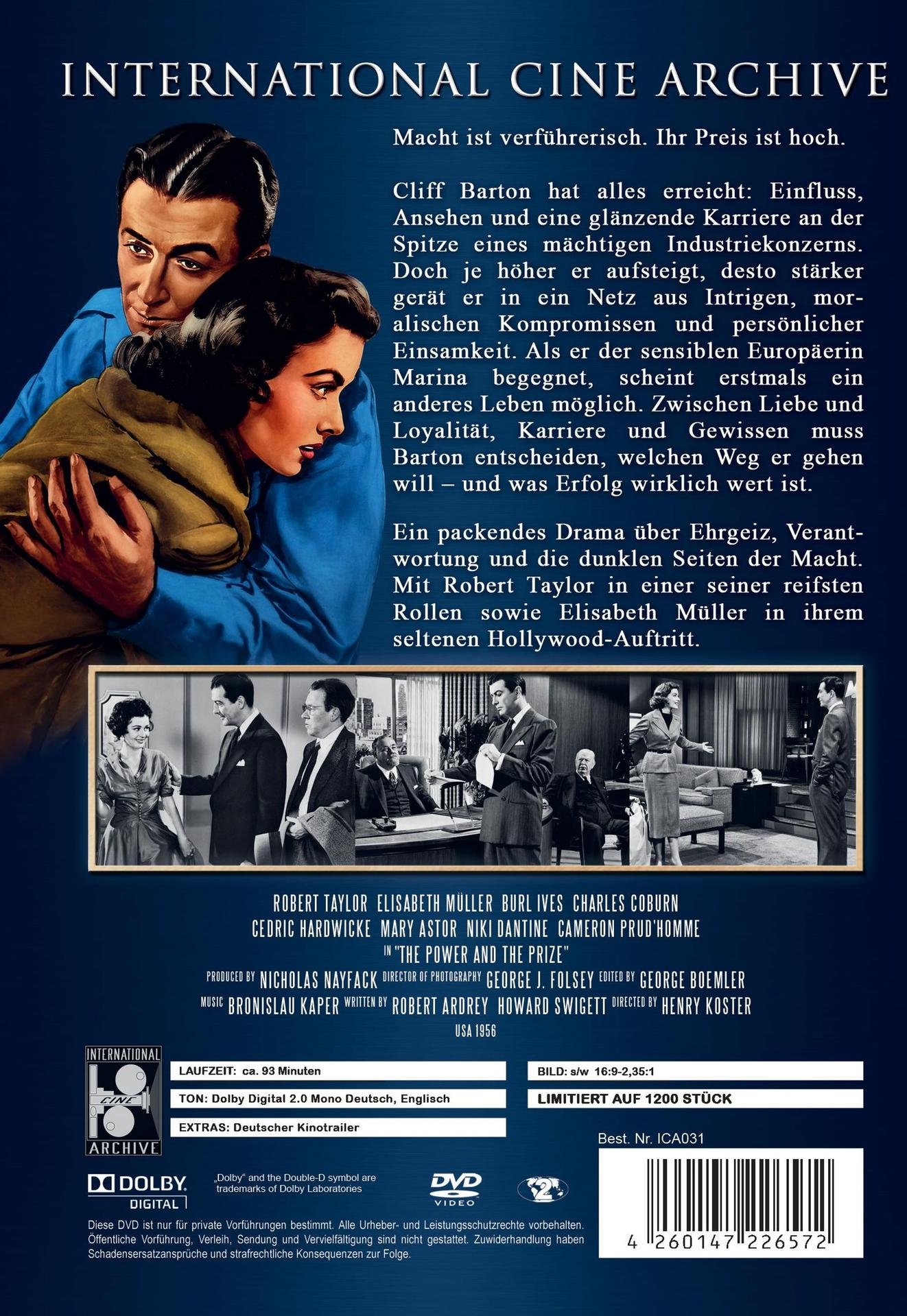 Filmplakat mit Robert Taylor und Elisabeth Müller, Film "The Power and the Prize".