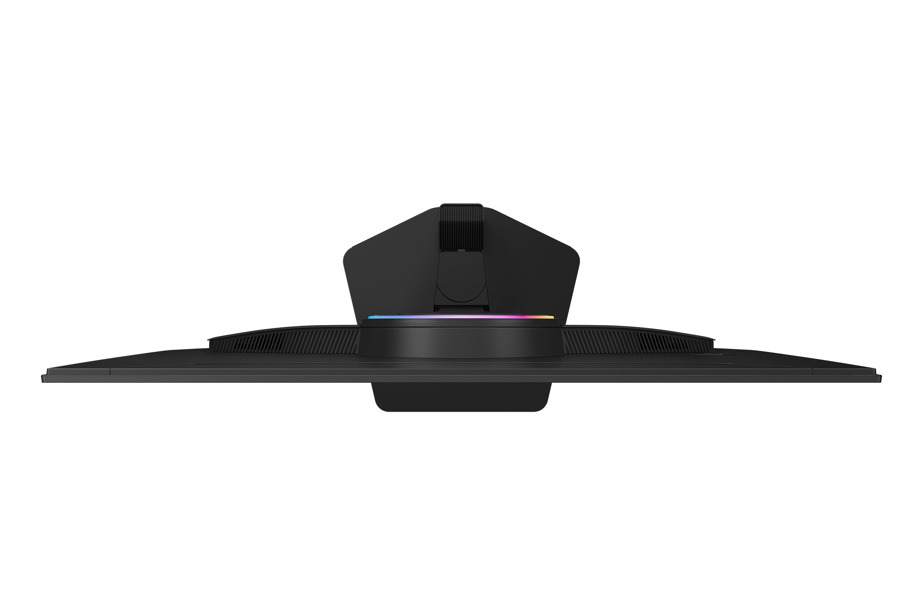 Black monitor rear with RGB lighting on the stand.