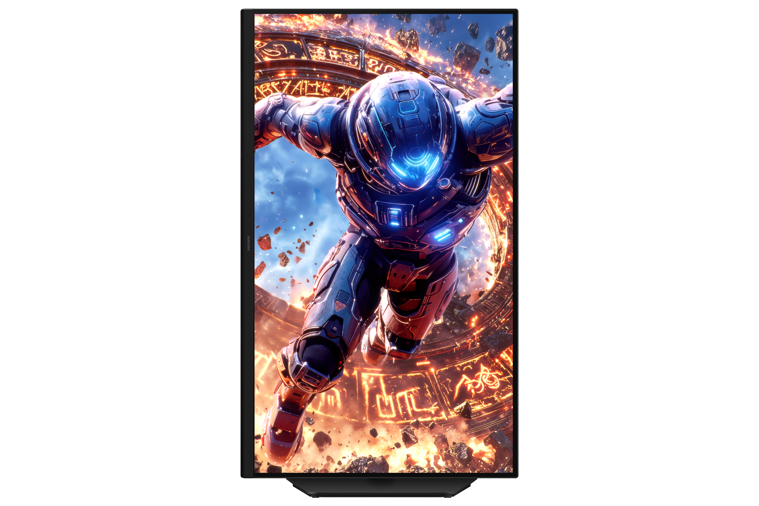 An astronaut in a blue suit flies through space amidst debris.