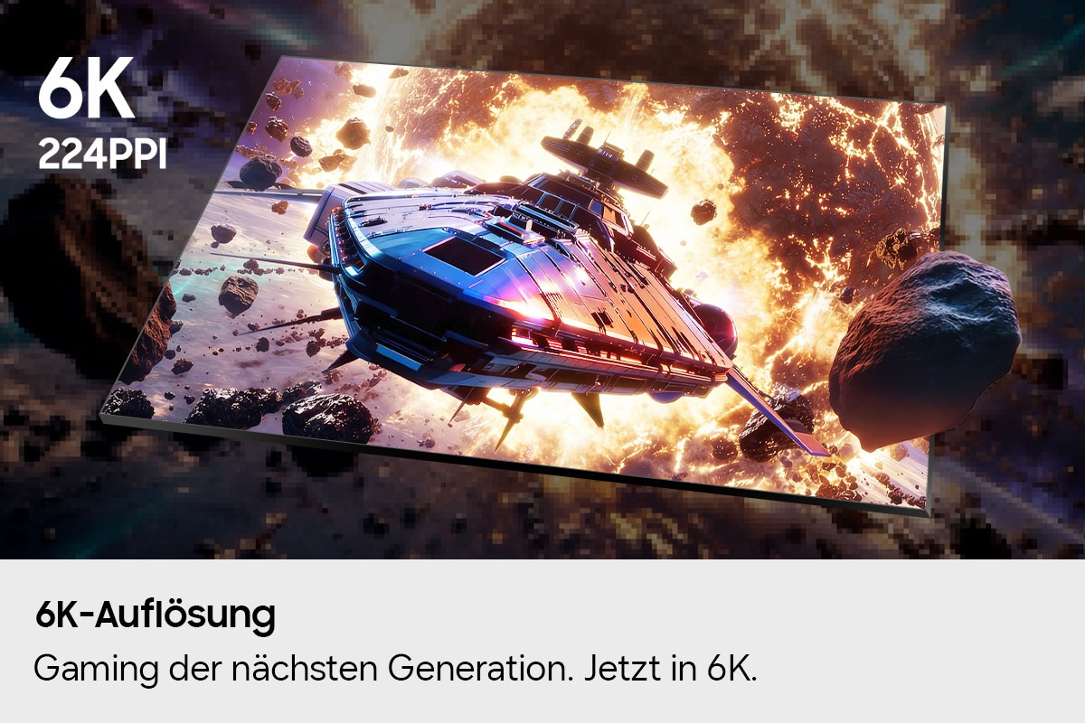 Ein Raumschiff fliegt durch Weltraumtrümmer vor einer explodierenden Sonne.