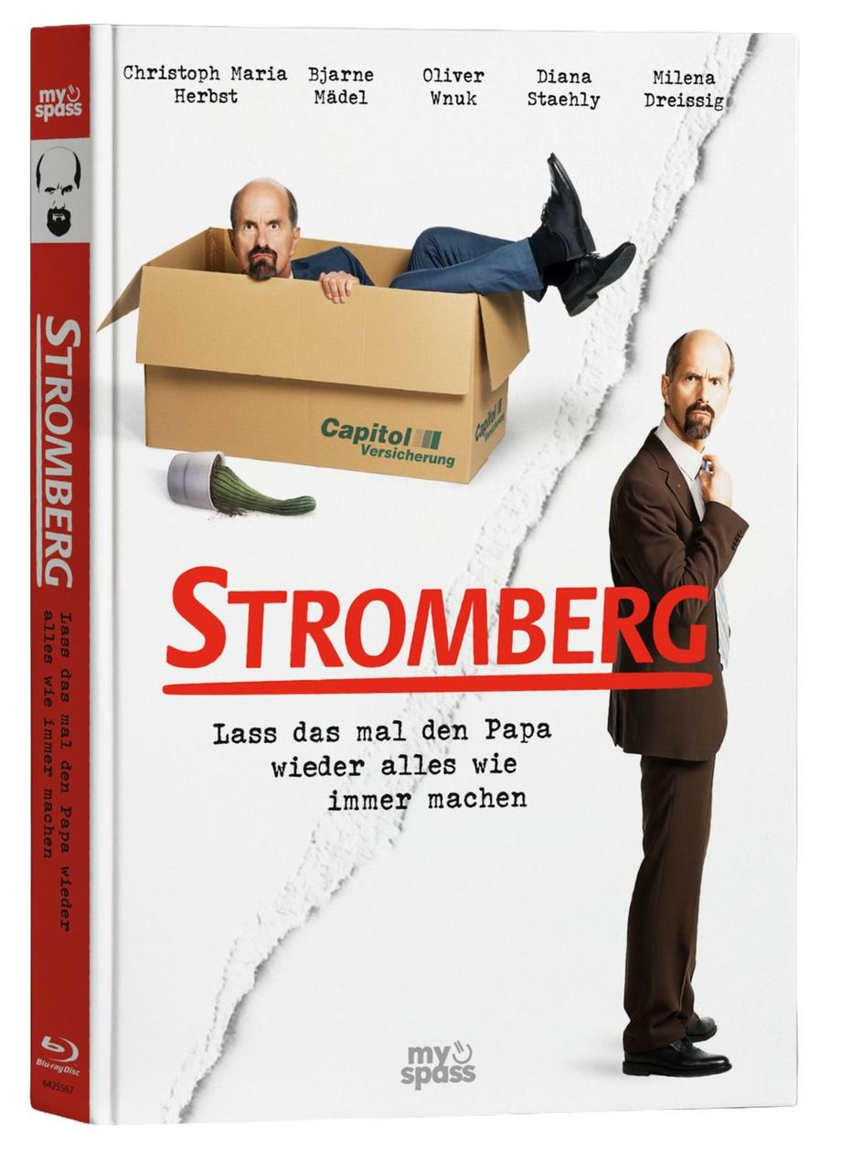 Ein Mann steckt in einem Karton, ein anderer steht daneben. Titel: Stromberg.