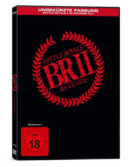 DVD-Hülle von Battle Royale II: Revenge, schwarzer Hintergrund, rotes Logo.