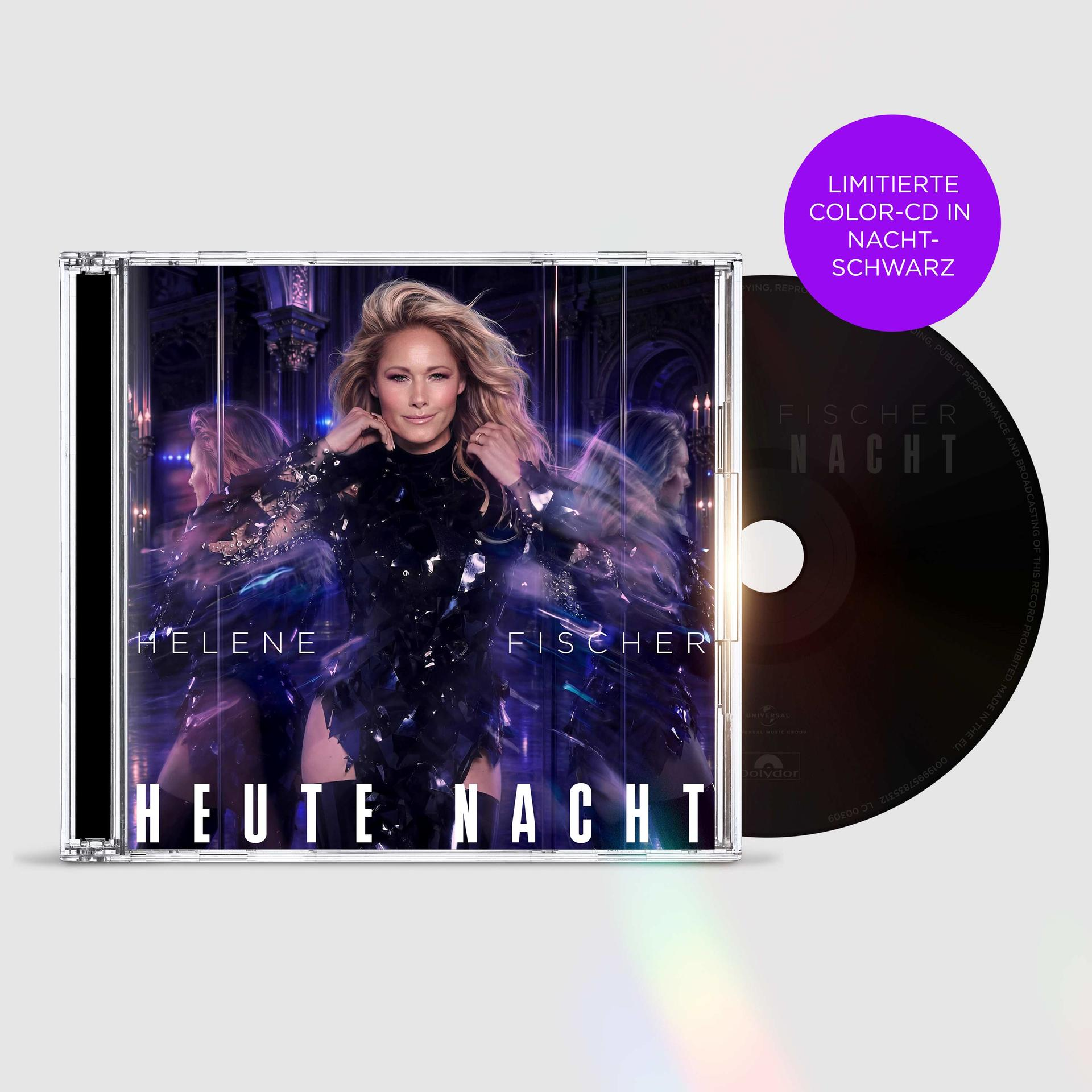 Helene Fischer's CD "Heute Nacht" mit schwarzer CD und lila Sticker.