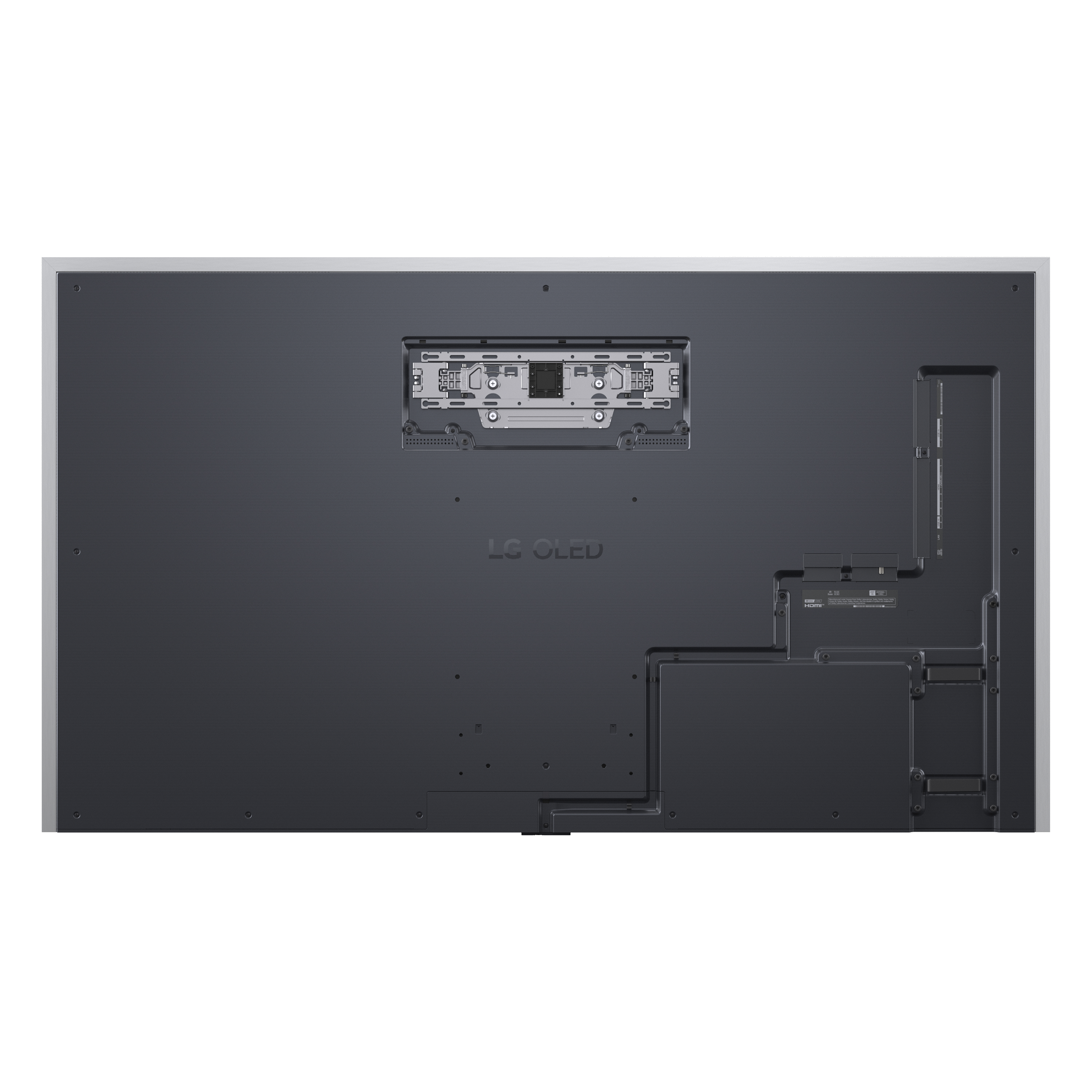 Tył telewizora LG OLED z portami i uchwytem montażowym.