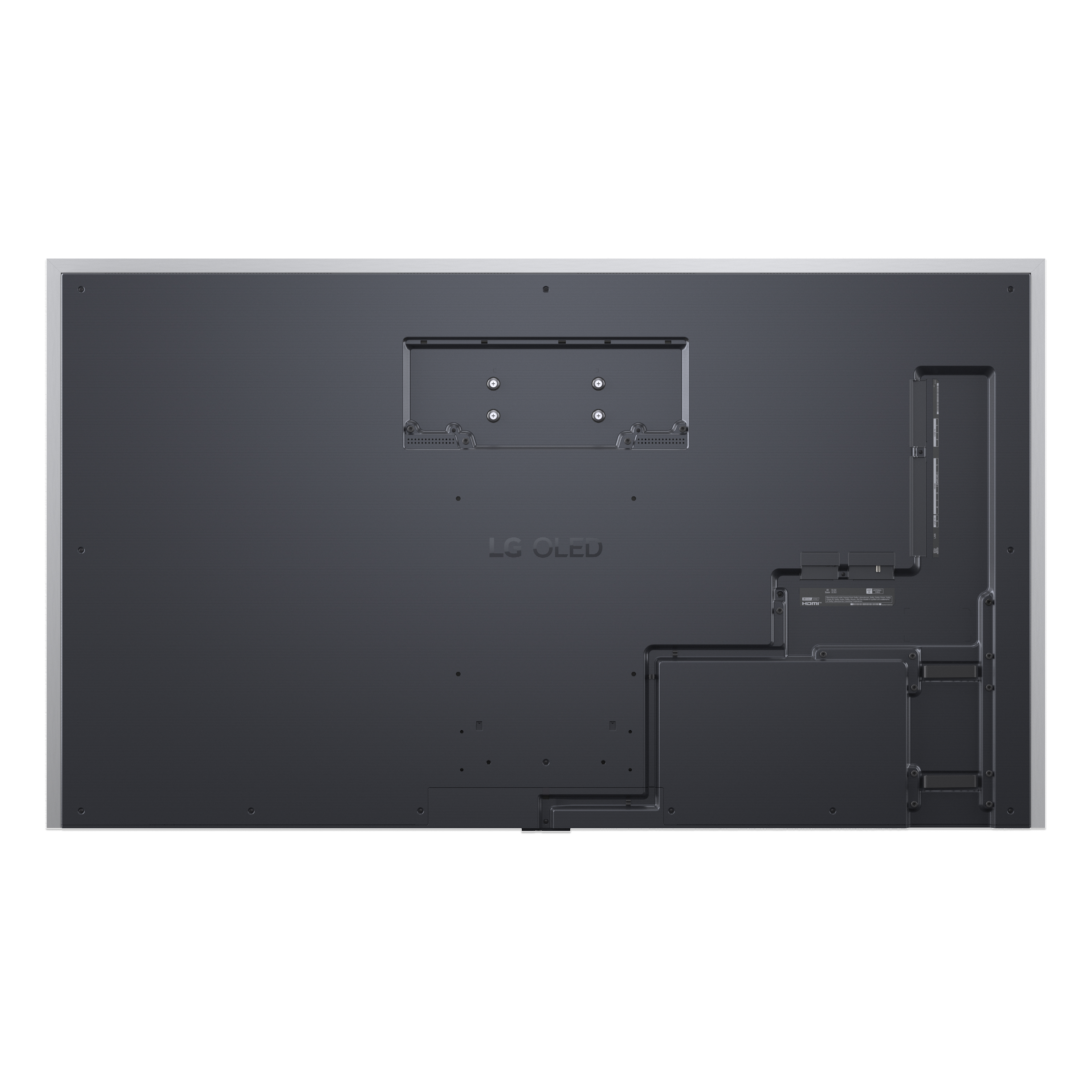 Tył telewizora LG OLED z portami i obszarem montażu VESA.