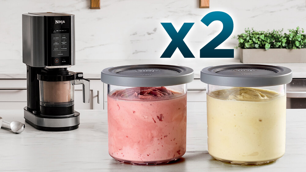 Maszynka do lodów Ninja z dwoma pojemnikami na lody i sorbet.