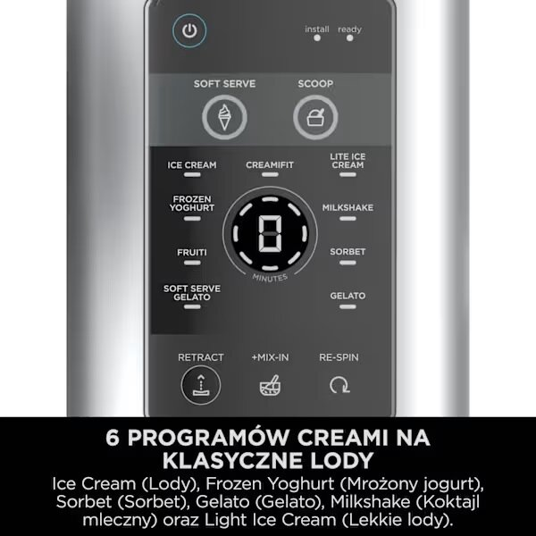 Panel sterowania maszynki do lodów z programami: lody, jogurt i sorbet.