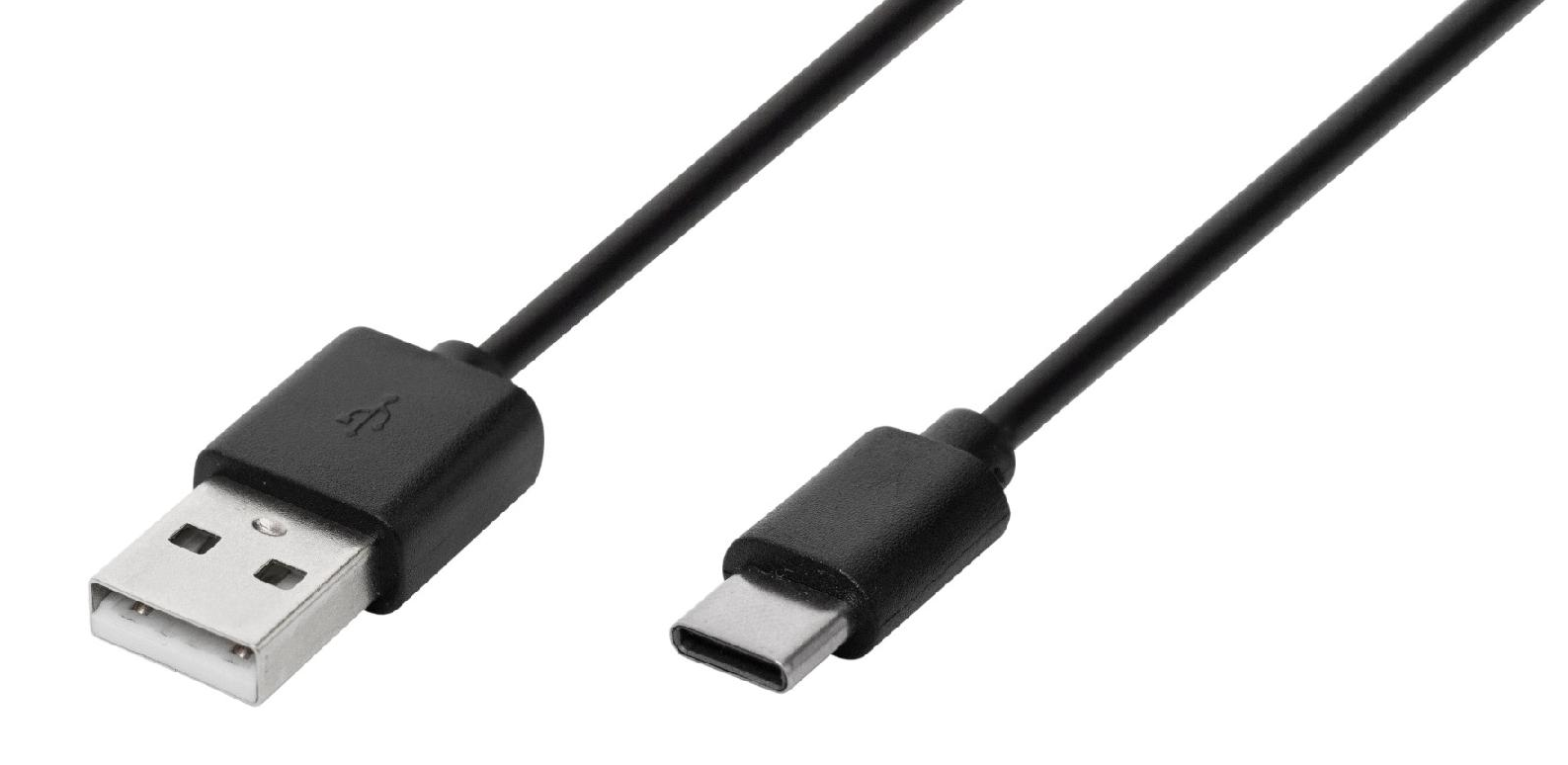 Egy fekete USB-A-USB-C kábel mindkét csatlakozóval.