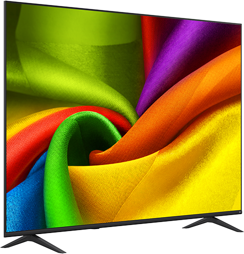 Egy modern TV színes anyagok absztrakt mintázatát mutatja.