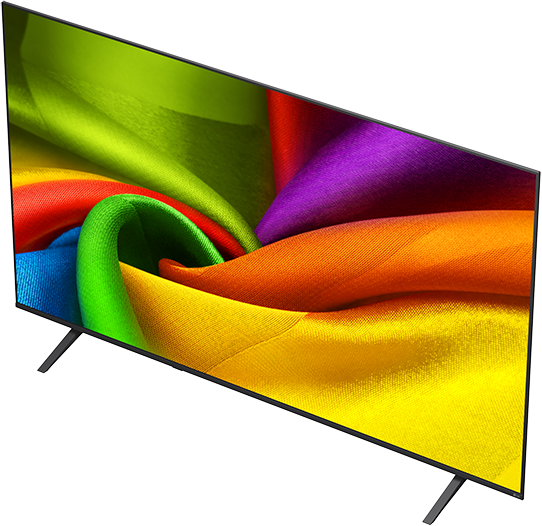 Egy modern televízió színes, örvénylő mintát jelenít meg a képernyőjén.