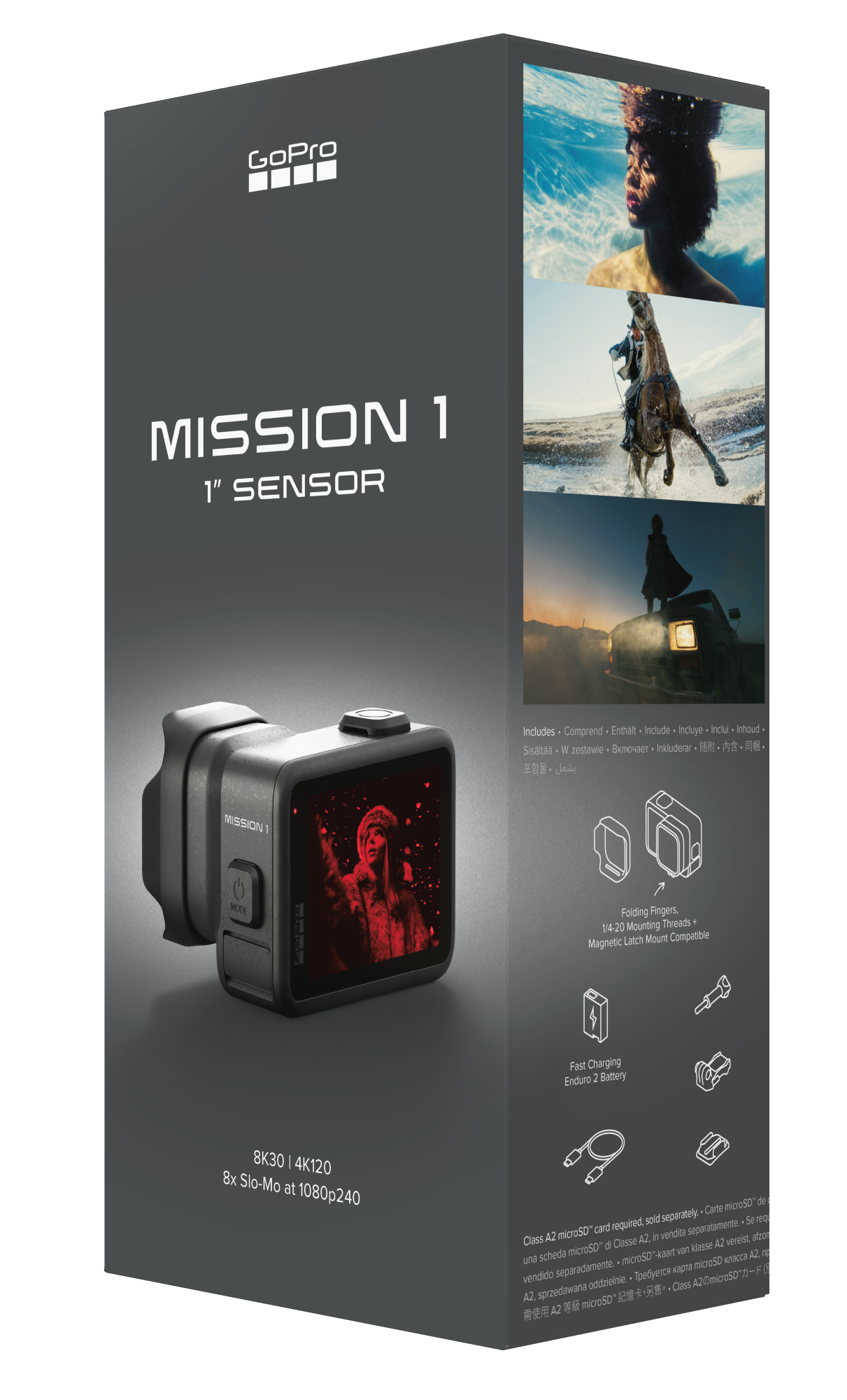 Pudełko GoPro Mission 1 z kamerą i akcesoriami. Sensor 1". 8K30/4K120.