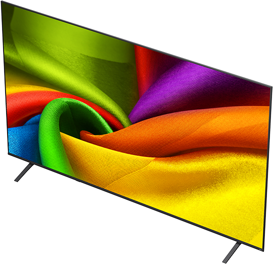 Egy modern televízió, színes, örvénylő anyagmintával a képernyőjén.