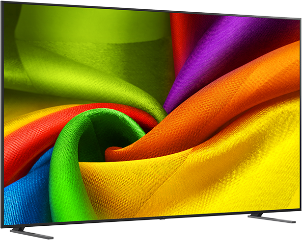 Egy modern TV élénk, absztrakt mintát mutat, színes, folyó szövetekből.
