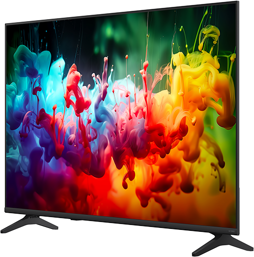 Egy modern TV készülék a szétoszló festék színes képét mutatja.
