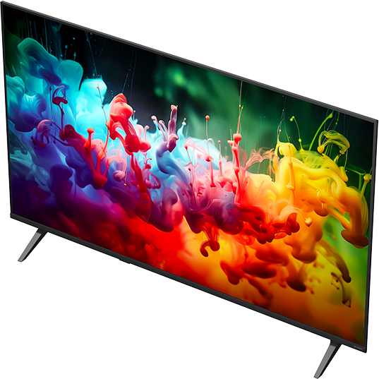 Egy modern TV élénk, színes füst effektusokat jelenít meg a képernyőjén.