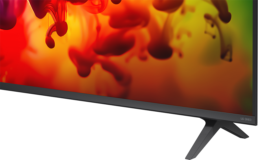 LG QNED TV absztrakt piros és sárga színrobbanással.