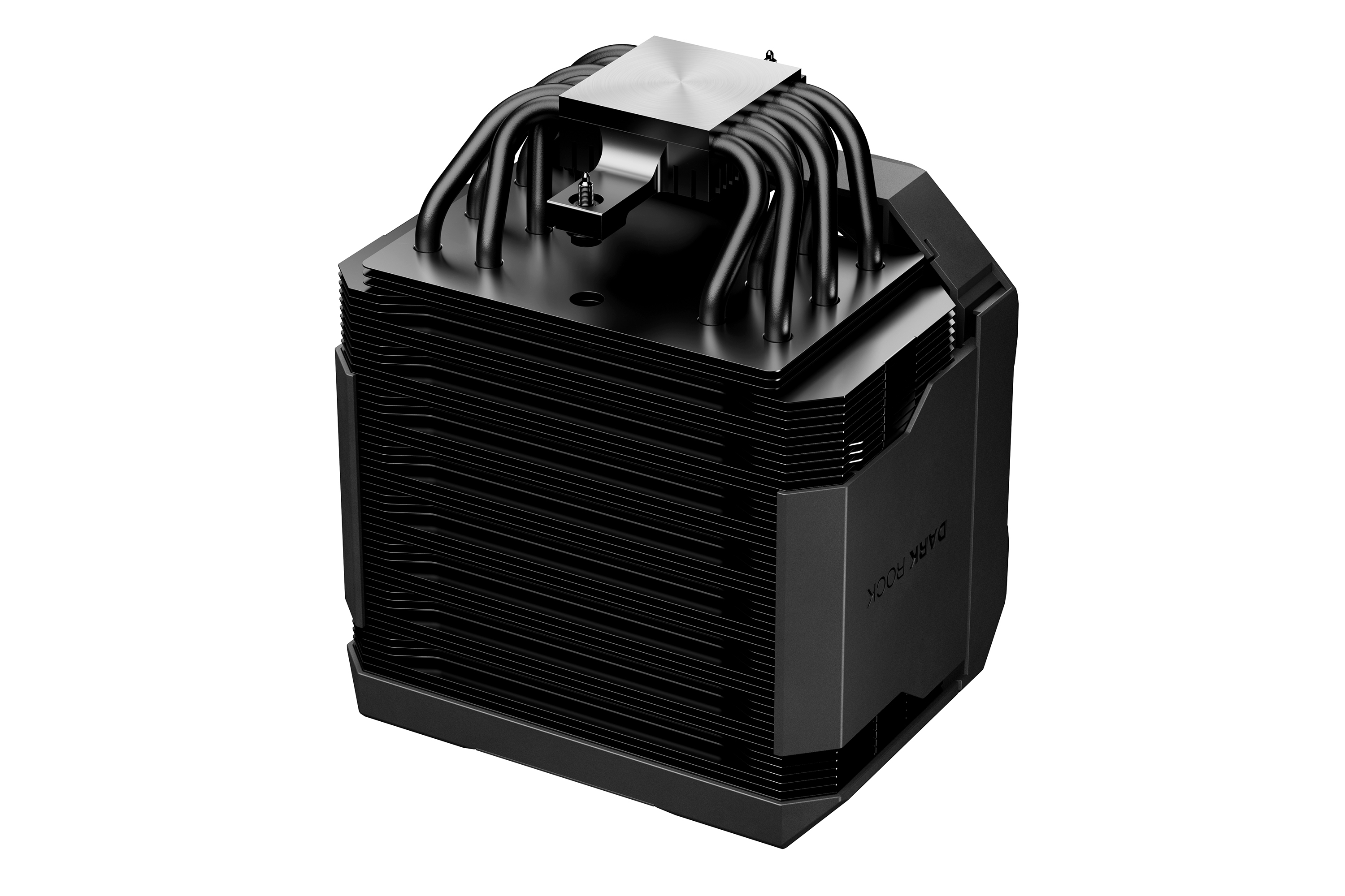 Schwarzer CPU-Kühler mit Kühlrippen und sechs Heatpipes.