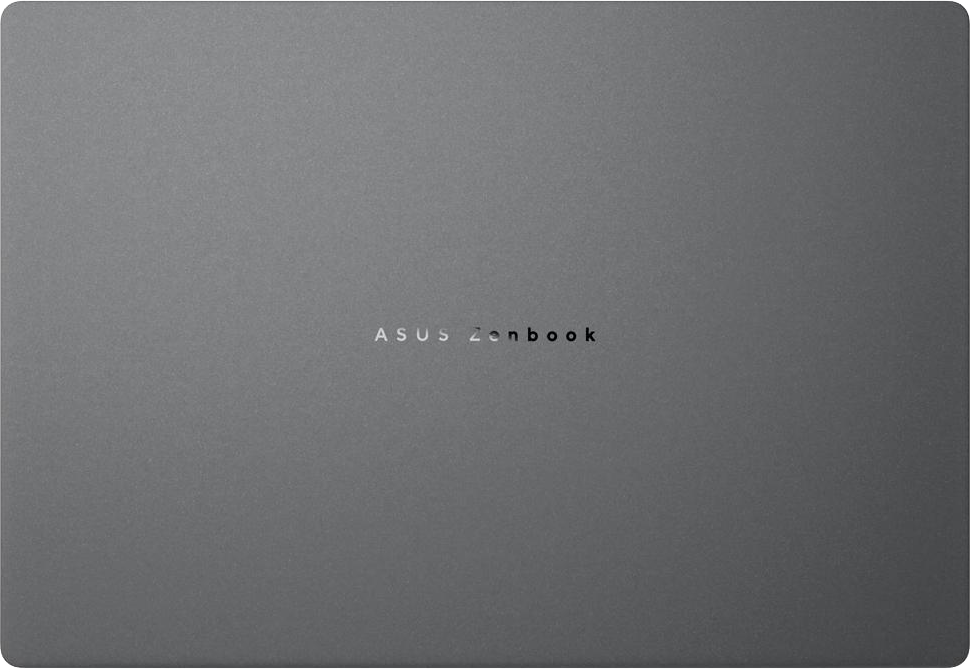 Szürke ASUS Zenbook laptop fedél logóval a közepén.