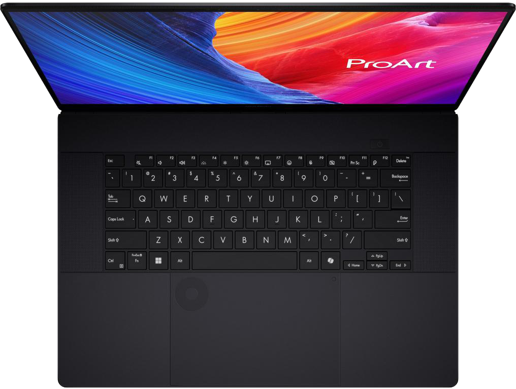Egy nyitott fekete laptop színes háttérképet jelenít meg a képernyőjén.