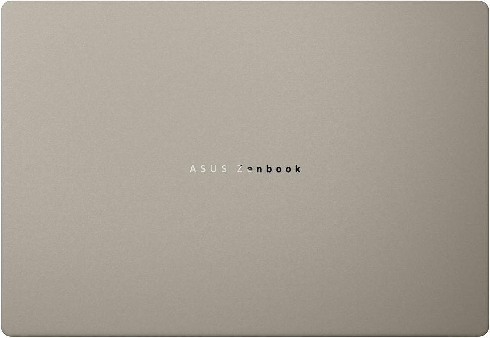 Egy bézs laptop felső része, középen az ASUS Zenbook logóval.