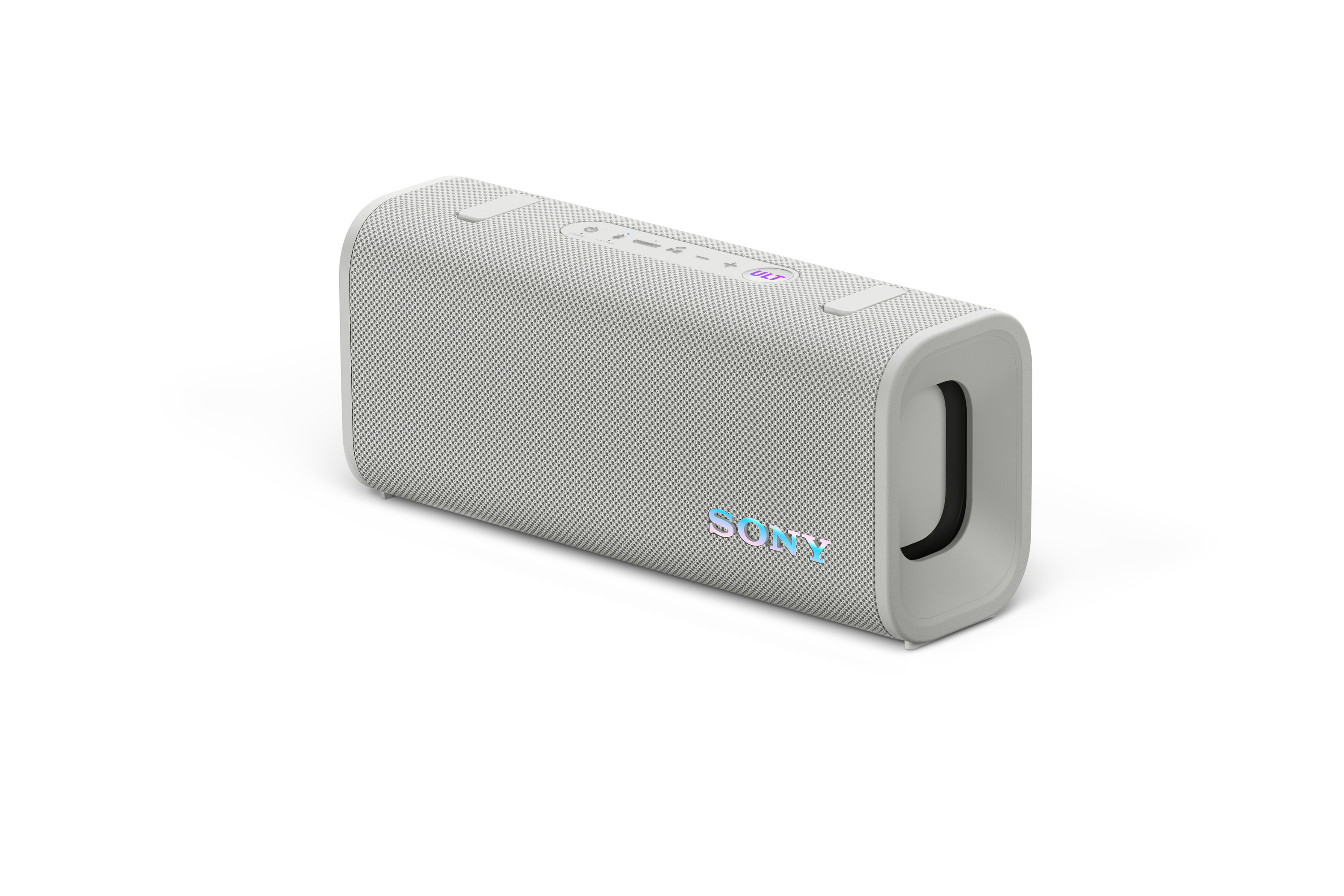 Altoparlante Bluetooth Sony grigio con logo Sony argentato e scritta "ULT".