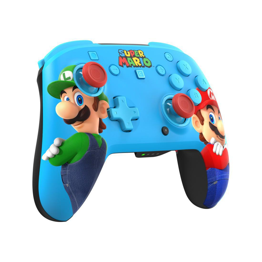 Ein blauer Nintendo-Controller mit Luigi und Mario.