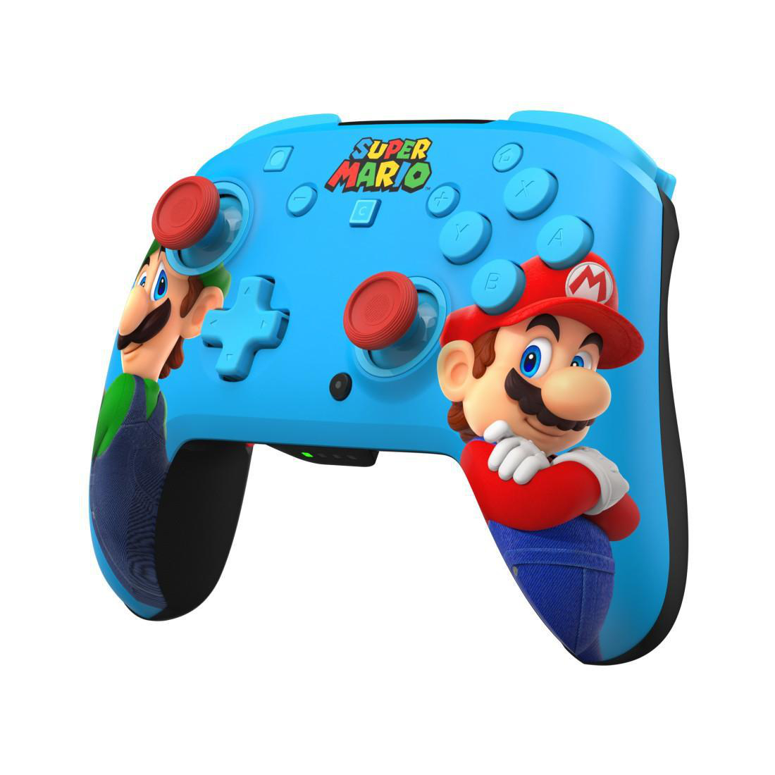 Ein blauer Controller mit Mario und Luigi.