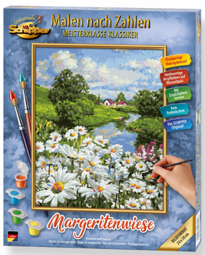 Schipper Malen nach Zahlen: Blumenwiese mit Fluss und Häusern.