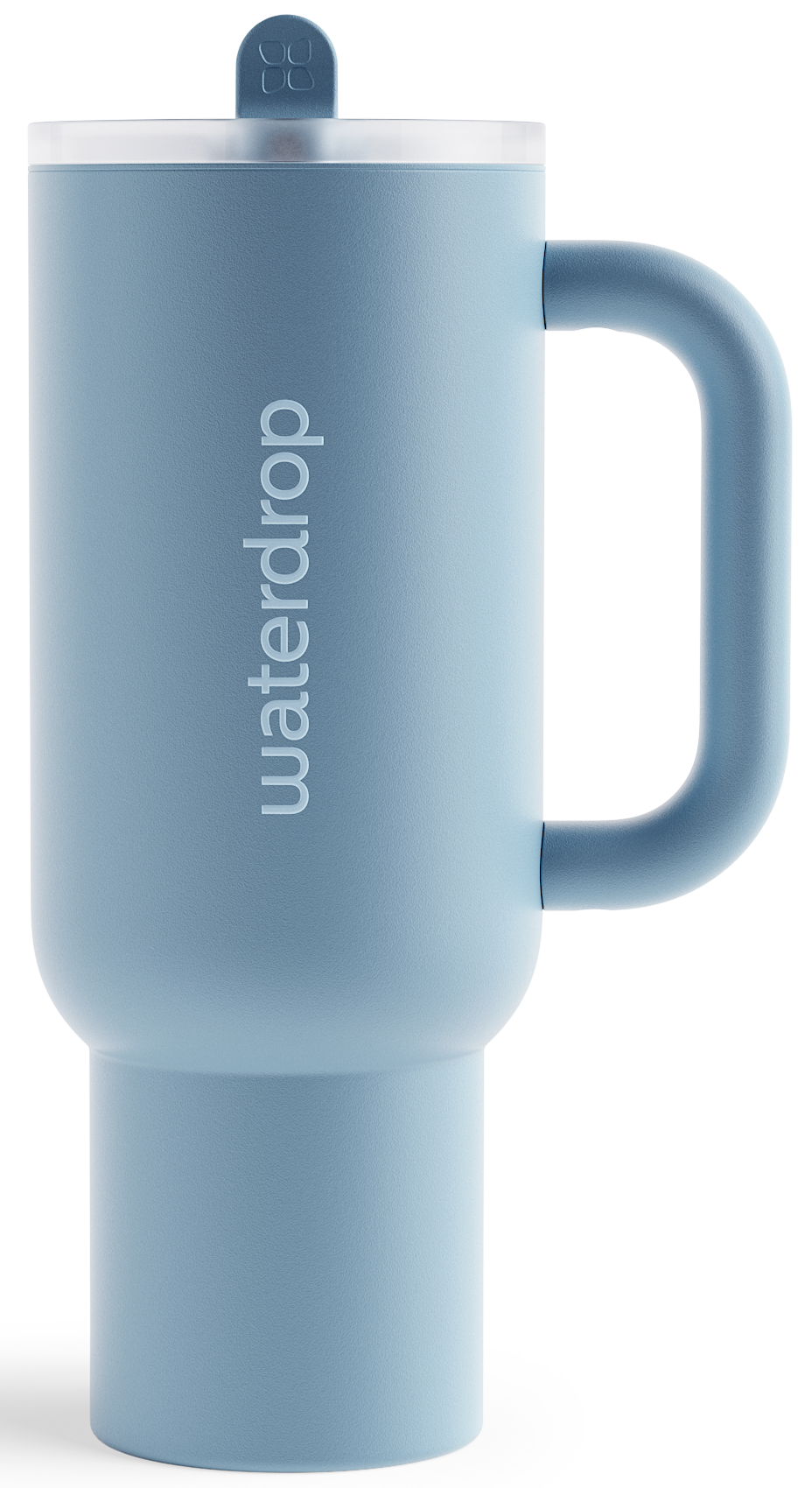 Hellblauer Becher mit Griff und dem Schriftzug "waterdrop".