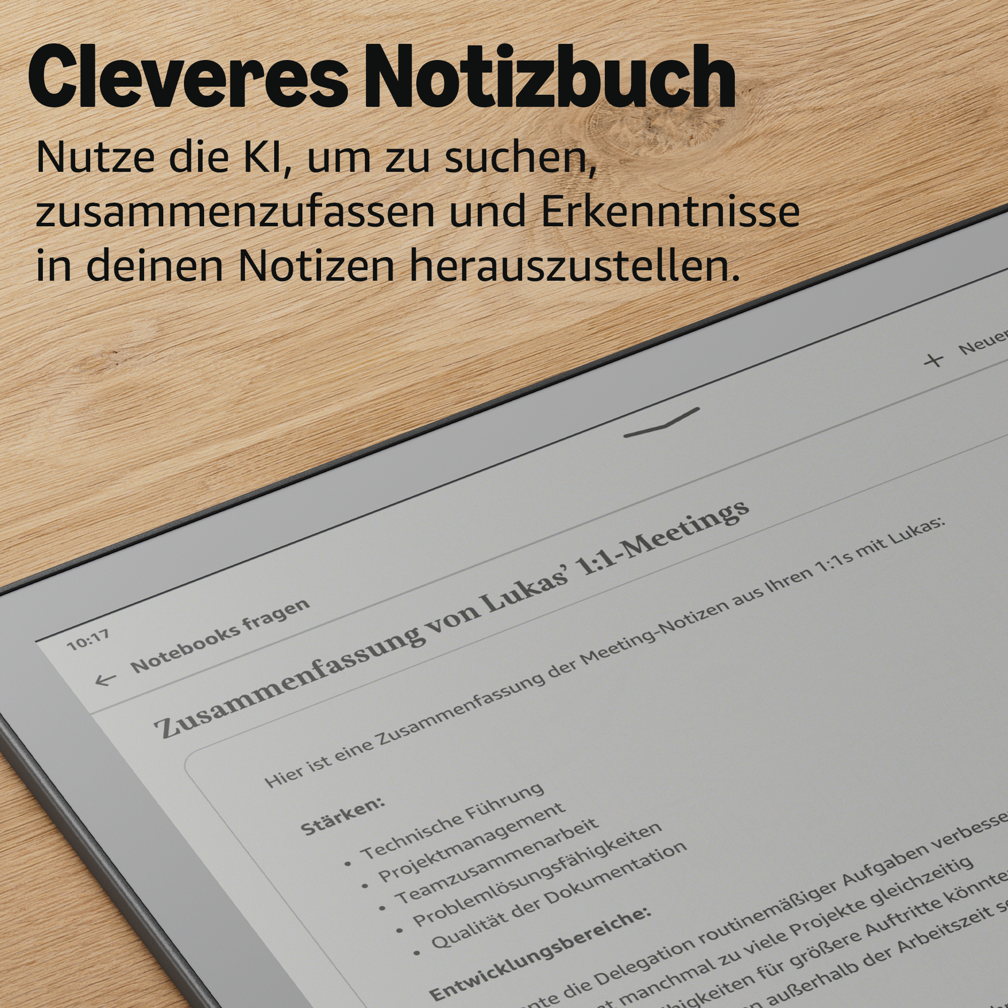 Ein Tablet mit Notizen. Oben steht "Cleveres Notizbuch".